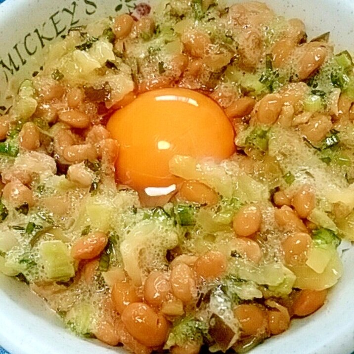 納豆の食べ方-生玉子＆明太漬物♪